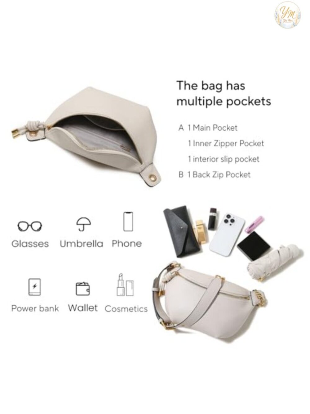 Genuine Leather Crossbody Belt Bag for Women, Adjustable Chain Strap, Travel